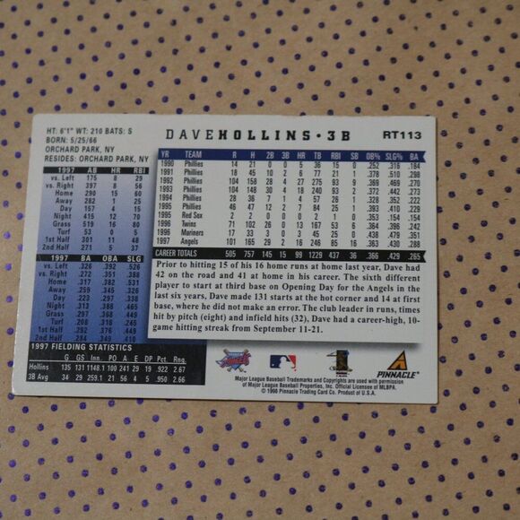 Dave Hollins RT113 Baseball Card - Picture 2 of 2
